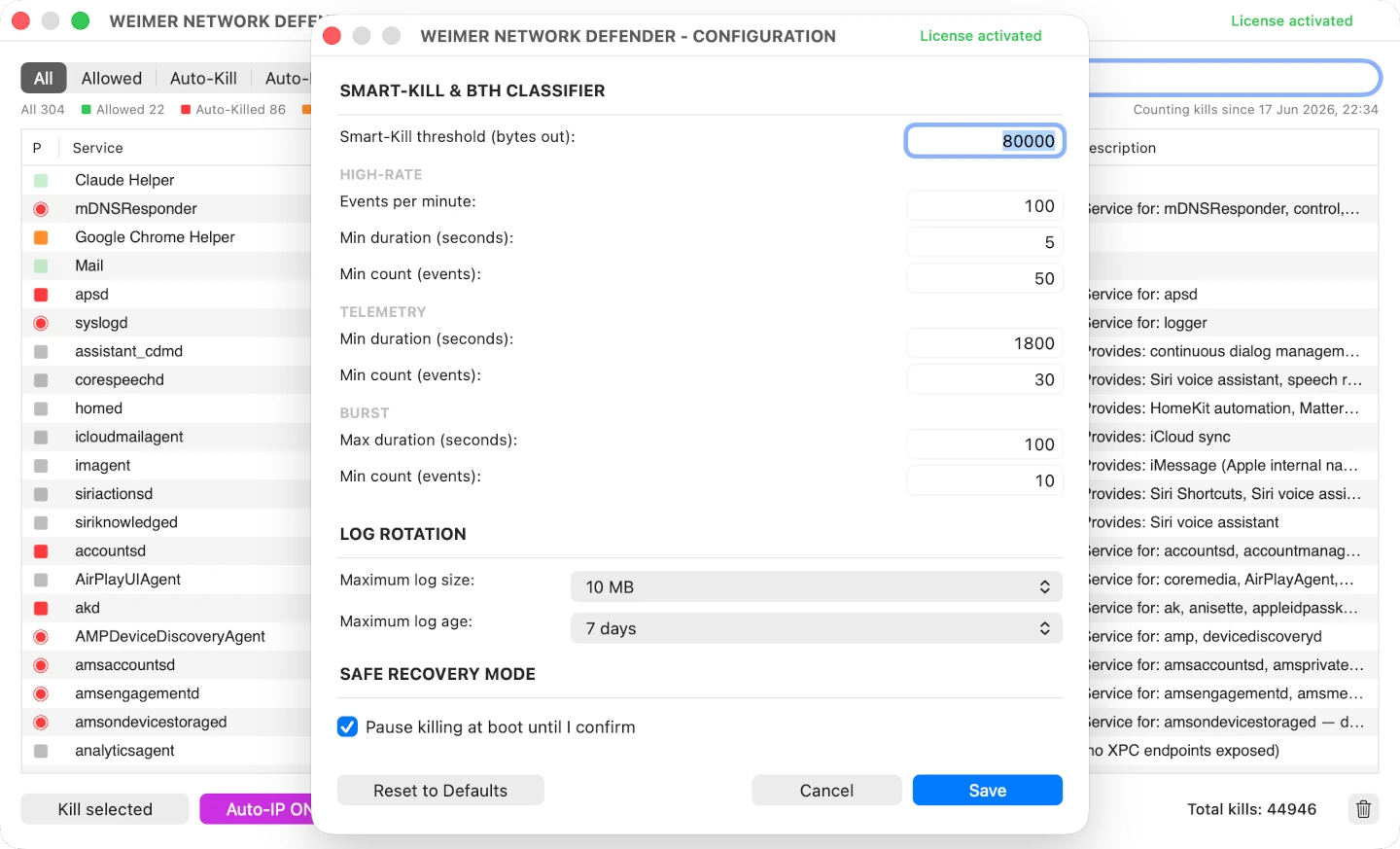 Configuration window with Safe Recovery Mode toggle